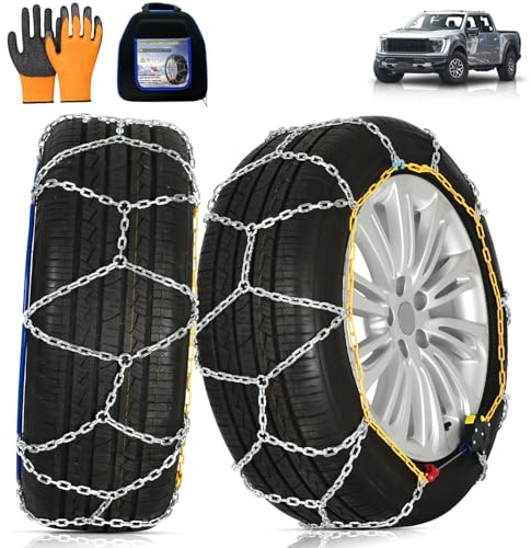 Schneeketten Auto-Fixierung 1‑Min Schnellmontage Leichte Installation Reifenketten, Tragbar Wiederverwendbar Universelle Notfall-Reifentraktionskette für PKW, Pickup-Trucks und SUV – 2er‑Set(HKN-140)