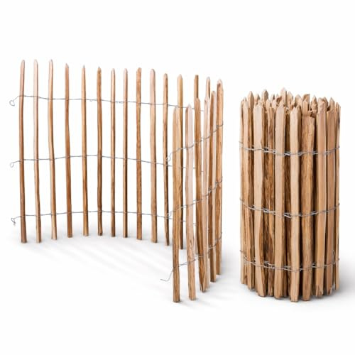 Sevico Staketenzaun imprägniert Haselnuss Holzzaun Haselnussholz Zaunlatte Rollzaun Kastanienzaun Gartenzaun 80 cm x 5m, Lattenabstand: 7-8 cm