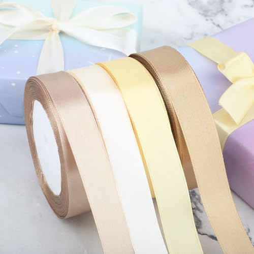 4 Rollen Geschenkband, 20mm Schleifenband Basteln für Geschenk Verpackung | Satinband Stoffband für Weihnachten Geschenk Verpackung,Haarschleifen Schleifenband