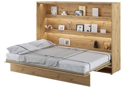 MEBLINI Schrankbett BC-04-140x200cm Horizontal - Artisan Eiche - Wandbett mit Lattenrost - Klappbett mit Schrank - Wandklappbett - Murphy Bed - Bettschrank