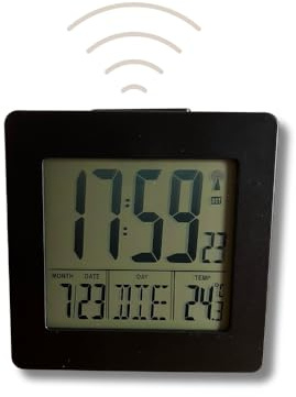 CLOXON Digitaler Funkwecker schwarz Wecker digital mit Batterie Funkuhrwecker mit Thermometer Datumsanzeige Licht
