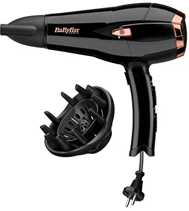BaByliss Haartrockner Cordkeeper – Leistungsstarker 2000W Föhn mit einzigartigem 1,65m Kabeleinzug, Ionen-Technologie mit Anti-Frizz, 3 Heiz- & 2 Geschwindigkeitsstufen, Schwarz, D373E