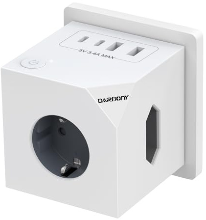 Steckdosenwürfel ohne Kabel, 3 Fach Mehrfachsteckdose mit 2 USB C, 7-IN-1 Steckdosenadapter 4 USB Würfel Mehrfachstecker Cube mit Schalter, 3680W 16A Steckdosenleiste für Büro Hause Reisen, Weiß