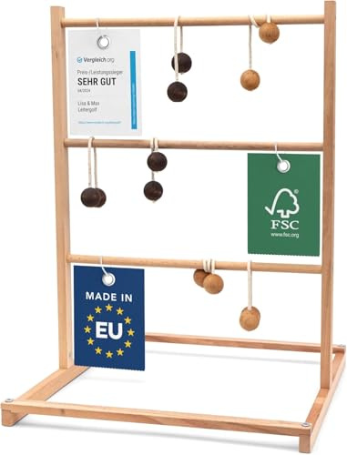 LISA & MAX Leitergolf Outdoor aus FSC® zertifiziertem Holz - Test SEHR GUT - Robustes & Natürliches Leiterspiel mit 6X Leitergolf Bällen - Outdoor Wurfspiel - Made in EU