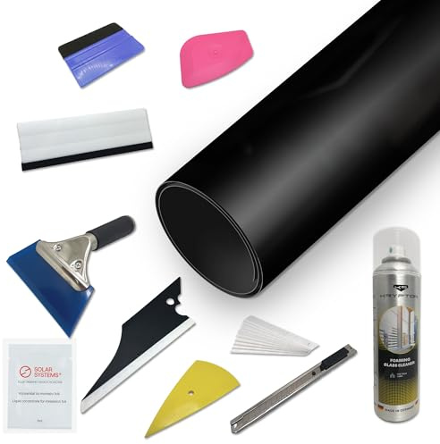 SOLAR SYSTEMS - Tönungsfolie Auto - Scheibentönungsfolie - mit 10-teiligem Montagekit - Scheiben Tönung Folie ABG Konform, mit Sonnenschutz & Anti-Scratch - Panthera Folie 295c 95% Schwarz 76x500cm
