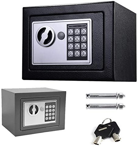 Tresor Klein Elektronischer Safe, Safe Tresor Feuerfest Möbeltresor Dokumententresor Geldschrank Wandtresor mit zahlenschloss und 2 Notschlüssel wasserdichte Sicherheitsbox Wandtresor Schwarz-4,6L