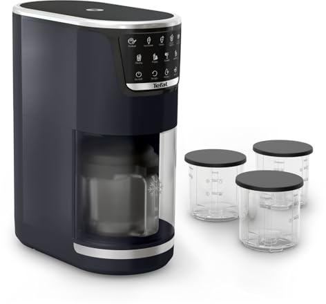 Tefal Dolci Eismaschine – 10 Programme für Eiscreme, Sorbet, Gelato & Frozen Yogurt, 1-Step-Perfector Technologie, inkl. 3x Tritan-Eisschüsseln, Mix-In-Funktion & automatisches Reinigungsprogramm