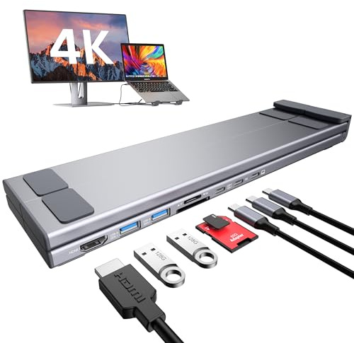 USB C Laptop Dockingstation Ständer,Dock Tablet Ständer, 8 in 1 Hub mit 4K HDMI, 2 USB 3.1, PD 100W, Universal Dockingstation für Mac Pro/Air/Dell/HP/Surface/Lenovo, Plug and Play