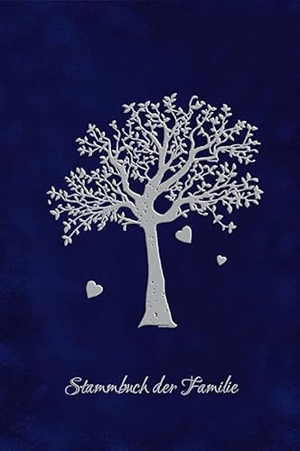 Stammbuch der Familie Ancestor Family Register Book Tree Silver Embossed Velours Dark Blue, A5