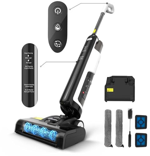 Redkey W12SE Nass Trockensauger Kabellos - Saugwischer Akku Staubsauger mit Wischfunktion Selbstreinigung | Anti-Verwirrungs-Haar | 45 Min. Laufzeit | Elektrolytische Desinfektion 1.15L Doppelte Tank