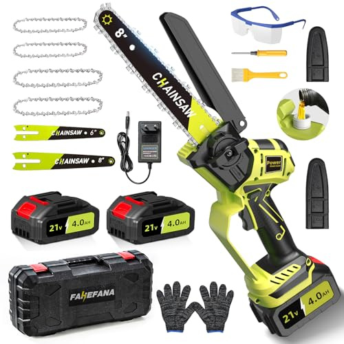 Akku Kettensäge 1300W Bürstenloser Motor, 6&8 Zoll Mini Kettensäge mit Akku 8000mAh, Handkettensäge mit Automatischem Öler, Akku Säge Kompatibel mit Makita 18V Akku für Gartenscheren Holzschneidenz