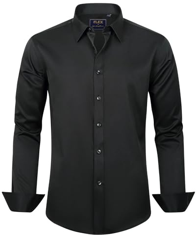J.VER Hemd Herren Langarm mit Knopflist Männer Regular Fit Herrenhemden Bügelleichtes Hochzeit Freizeithemden Businesshemden,Schwarz,XL