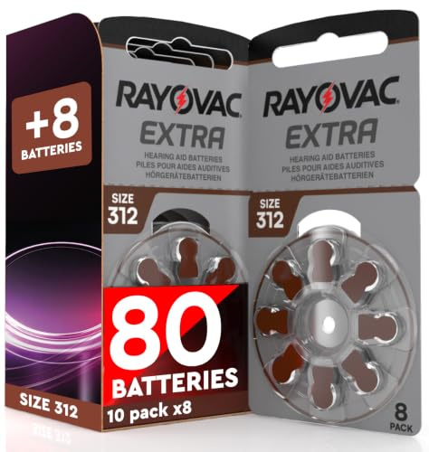 80 Hörgerätebatterien Größe 312 Rayovac Extra + 8 Udivita-Batterien | 10+1 Blister mit 8 Knopfzellen