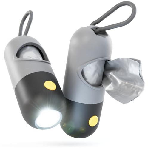 greate 2x Kotbeutelspender für Hunde mit Taschenlampe & Karabinerhaken - Kotbeutelspender für Hundeleine - Hundekotbeutelspender mit Licht inkl. 30 Kotbeutel - Hundekotbeutel Halter, Kotbeutelhalter