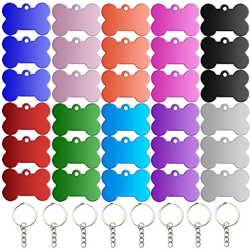 Hundemarke Knochen 30Stk Hundemarken aus Aluminium Erkennungsmarke Rohling | Maße: 2,5x3,8cm | Wasserdichte Erkennungsmarke Rohling aus Aluminium. Ideal als Adressanhänger & Hundemarke für DIY