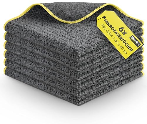 Fiberize® Mikrofasertücher Auto (6er Set) - flauschig weich & extrem saugstark - fusselfreie & lackschonende Mikrofasertücher Autopflege, Microfasertücher Auto Poliertücher - 380GSM, 40x40cm