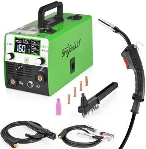 SPRIGHOLLY MIG160 Upgrade 160 A IGBT Inverter Schweißgerät 230 V 3 in 1 MIG-Gaslos/MMA/E-Hand (ARC)/Lift-WIG (DC) mit großem LED-Display ideal für Anfänger