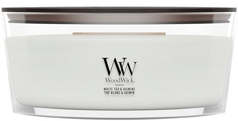 WoodWick Ellipse Duftkerze | White Tea & Jasmine | mit knisterndem Docht | Brenndauer: bis zu 50 Stunden