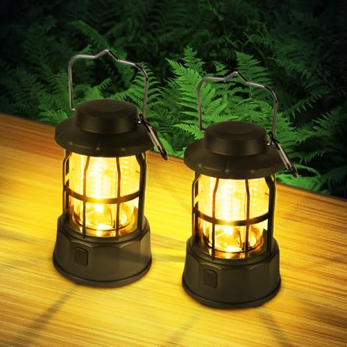 Flintronic 2 Stück LED Campinglampe Tragbar, IPX4 Wasserdichte Camping Licht, Batteriebetrieben Campinglampe, Dimmbare COB-Helligkeit & 3 Lichtmodi, für Outdoor, Nachtangeln, Garten, Notfall Ausfälle