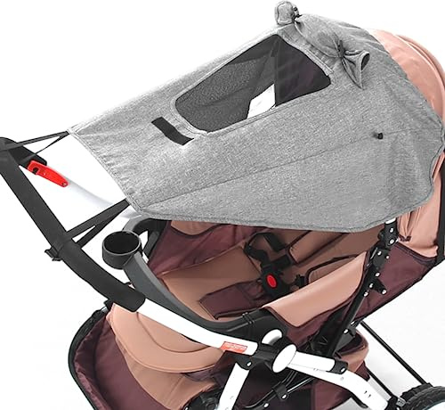Misazy sonnensegel kinderwagen uv schutz 50+ und wasserdicht, kinderwagen sonnensegel - sonnenschutz kinderwagen mit Sichtfenster und Schattenflügel, Einfache Montage, Grau