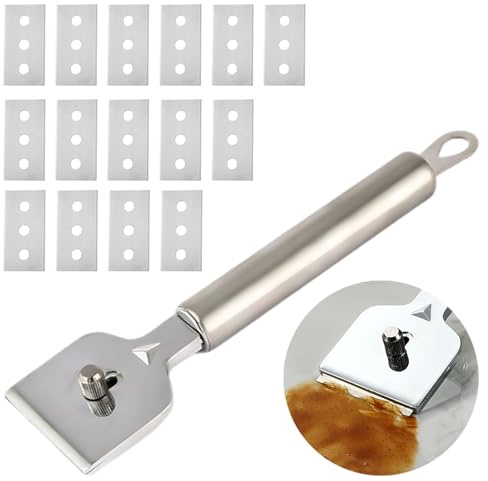 Edelstahl Ceranfeldschaber, Hochwertiger Kochfeldschaber inkl. 15 Ersatzklingen,Glasschaber,Vignettenschaber,Ceranfeld Kratzer Entfernen für Reinigung Von Backofen, Induktionskochfeld, Herd