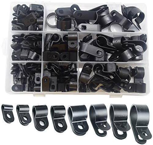 CEEYSEE 160 Stück Kabelschellen Nylon R-Typ Drahtklemmen P-Typ Schlauchschelle 8 Größen 1/8, 3/16, 1/4, 5/16, 3/8, 1/2, 5/8, 3/4 Schwarz