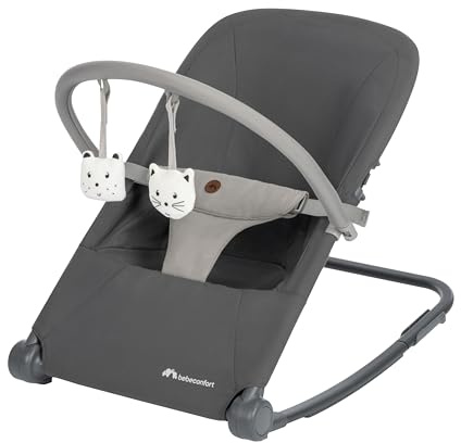 Bebeconfort Aster, Babywippe, 0–2 Jahre, Leichtgewicht (2,7 kg), ultra-kompakt zusammenklappbar, verstellbare Rückenlehne, Polsterkissen, abnehmbarer Spielbogen, 3-Punkt-Gurt, Tinted Graphite