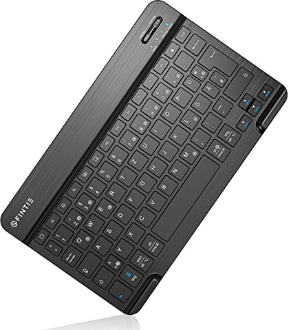 FINTIE Ultradünn Bluetooth Tastatur mit deutschem Layout QWERTZ für iPad Air/Pro/Mini/iPad 10.9/10.2/9.7/iPhone/Samsung/Android, Schwarz
