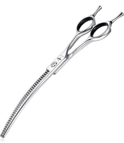 PURPLEBIRD Fellschere 7 Inch Hundeschere Gebogen, Fellschere Katze, Effilierschere Hund zur Fellpflege für alle Hunde Katze, Schneiden und Grooming, Japanischer Edelstahl 440C Handarbeit