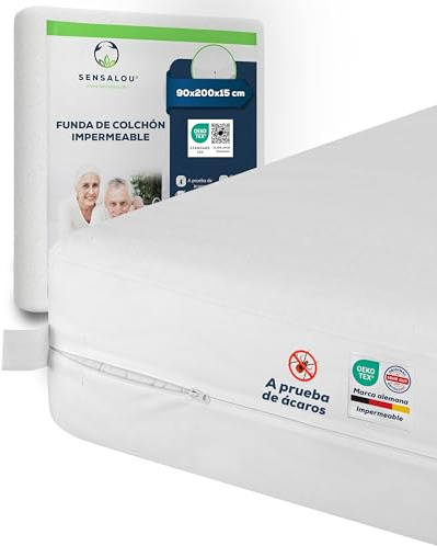 Sensalou Matratzenhülle 90 x 200 x 15 cm Wasserdicht und Milbendicht Encasing gegen Hausstaubmilben und Bettwanzen, Geräuschloser Matratzenschoner für Allergie mit Reißverschluss, Dermatest und Ökotex