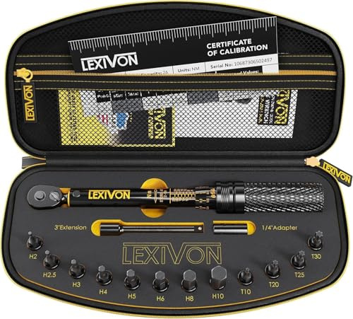 Drehmomentschlüssel Fahrrad & Motorrad, 1/4 Zoll, inklusive 15 teiliges Set Innensechskant Hex und Torx Bits, Messbereich 2-26 Nm mit Verlängerungsstange, torque wrench set Für Rennrad und mehr