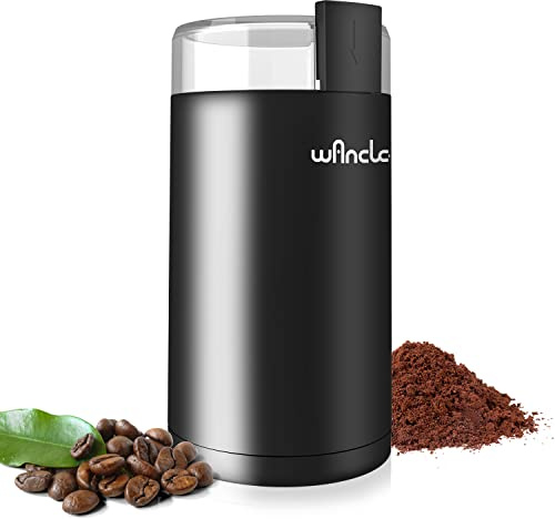 Kaffeemühle, Wancle Elektrische Kaffemühle für Bohnen ＆ Gewürze, Edelstahl Klinge, Schüssel, Kaffeemühle mit sauberer Bürste mit einem Knopf für Grob- und Feinmühle (Schwarz+Schwarz)