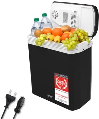 TZS First Austria - Kühlbox 24L elektrisch 12V 230V Anschluss für Auto & Steckdose - Thermoelektrische Cool Box kühlt & wärmt - Mini Kühlschrank mit Griff - Für Camping, Festivals, Reisen - Schwarz