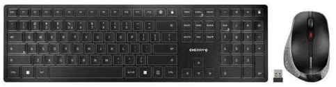 CHERRY DW 9500 Slim, Kabelloses Tastatur- und Maus-Set, EU-Layout (QWERTY), Bluetooth oder 2,4 GHz Funk, Ergonomische Rechtshändermaus, Schwarz-Grau
