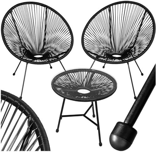 tectake® Set 2X Stuhl 1x Beistelltisch Acapulco, Gartenstuhl, Gartenstühle im Retro Design, Indoor und Outdoor Sessel für Garten, Wintergarten, als Terrassenstühle oder Balkon Sessel - schwarz