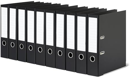 Amazon Basics Aktenordner, A4-Format, Ringordner, Büroordner, 10er-Pack, Schwarz