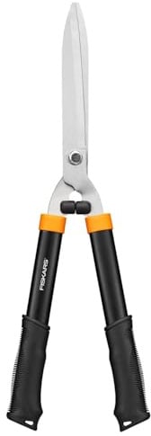 Fiskars Heckenschere HS21, Für Form- und Rückschnitt von Hecken und Büschen, Länge 59 cm, Gehärtete Stahl-Klingen/Soft-Touch Kunststoff-Griff, Schwarz/Orange, Solid, 1026827