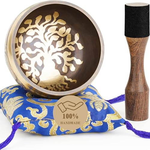 Hihealer Tibetanische Klangschalen-Set 100% Handgefertigt in Nepal, Große Klangschale mit Anleitung, Schlegel, Kissen, Geschenkbox; Meditation, Yoga, Chakra-Heilung, Weihnachtsgeschenke für Frauen