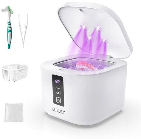 Ultraschallreinigungsgerät 48000Hz UV Ultraschallreiniger für Zahnschiene Reinigung, 300ML Dental Pod für Zahnersatz, Retainer, Aligner, Prothesen, Schmuck, 24W Ultrasonic Cleaner, Retainer Cleaner