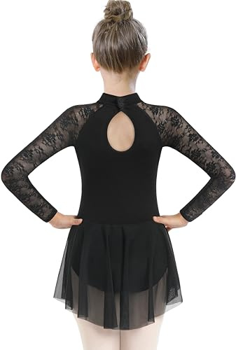 Mulnall Ballettkleidung Mädchen Tanz Ballett Trikot mit Rock Spitze Ärmel Ballerina Kinder Tanzkleid Tanzbody mit Rock Tütü Dancewear(6028-06-XL)