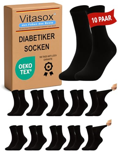 Vitasox Herren Diabetikersocken ohne Gummi & ohne Naht, 4 | 6 | 8 | 10 Paar