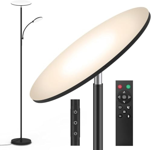 marctronic LED Stehlampe Wohnzimmer Dimmbar 42W, 4200LM Deckenfluter mit Leselampe, 2700K-6500K Stufenlos Dimmbar, Stehleuchte mit Fernbedienung & Touch, Moderne Standleuchte Schlafzimmer Büro