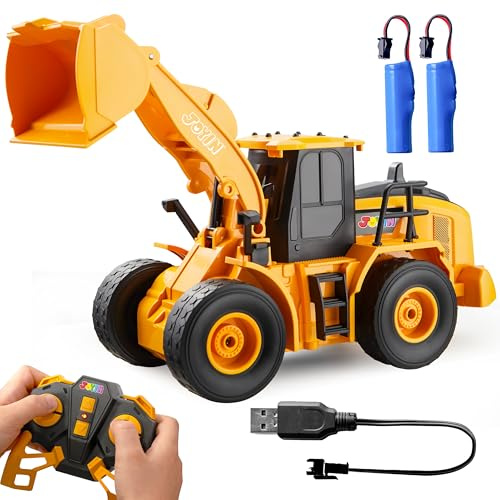 JOYIN Ferngesteuerter RC Bagger Traktor LKW mit Licht und Sound 2,4G Frontlader Bauspielzeug Geburtstagsgeschenk für Jungen 6 7 8 9 10 11 Jahre