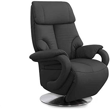 CAVADORE Leder-Sessel Istanbul / Fernsehsessel mit manuell verstellbarer Relaxfunktion / 80 x 115 x 79 / Echtleder: Schwarz