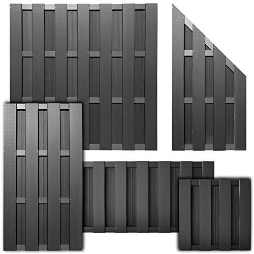 HORI WPC Lamellenzaun Komplettset - Moderner Sichtschutz für den Garten - Robuster & pflegeleichter Zaun mit einfacher Montage - 3x Quadratisch + 4x Pfosten zum einbetonieren Anthrazit
