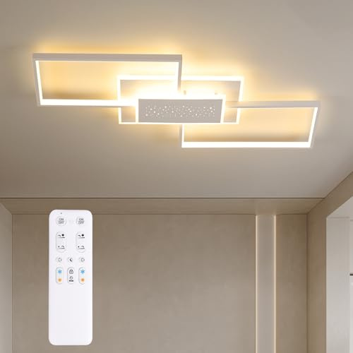 ANTENLICHT LED Deckenleuchte 80CM, 50W Deckenlampe, 3000K-6500K Dimmbar Rechteckige Wohnzimmerlampe, Mit Fernbedienung, Metall Moderne Lampe für Schlafzimmer Esszimmer