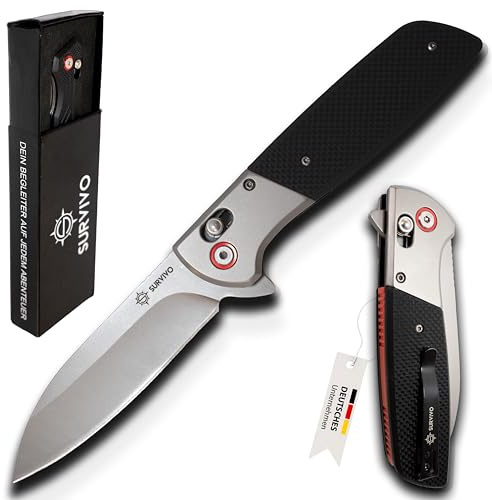 SK1 Klappmesser - Taschenmesser aus D2-Stahl mit Titan-Beschichtung & G10 Griff - Outdoor Einhandmesser für Survival, EDC, Alltag & Abenteuer (G10 Metall/Schwarz)