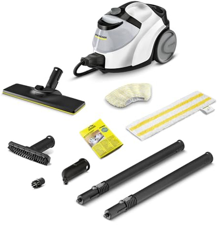 Kärcher Dampfreiniger SC 5 EasyFix Iron mit Heißwasser-Zuschaltung, Dampfdruck: 4,2 bar, Aufheizzeit: 3 min., Fläche: ca. 150 m², Tank: 0,5 l + 1,5 l, Bodenreinigungsset EasyFix und Düsen
