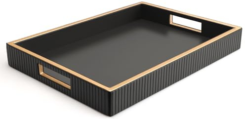 SANZIE Ledertablett, Schreibtisch-Aufbewahrung, Organizer, Premium-Serviertablett, dekoratives Tablett, Valet-Tablett für Kleinteile, Kosmetik, Handy, Geldbörse, Besteck (Schwarzer Tablett)