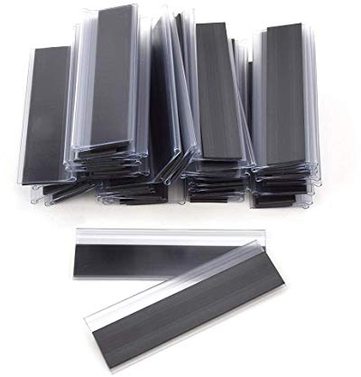 Magnetische Etikettenhalter für Einstecketiketten 100 mm Breit/Tickethalter/Etiketten Halter (21 mm Höhe, Transparent, 50 Stück)